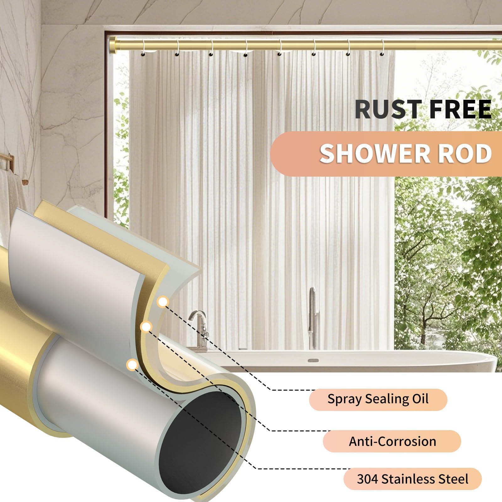 Close-up of Emlaoe Gold Shower Rod non-slip pad for secure grip.