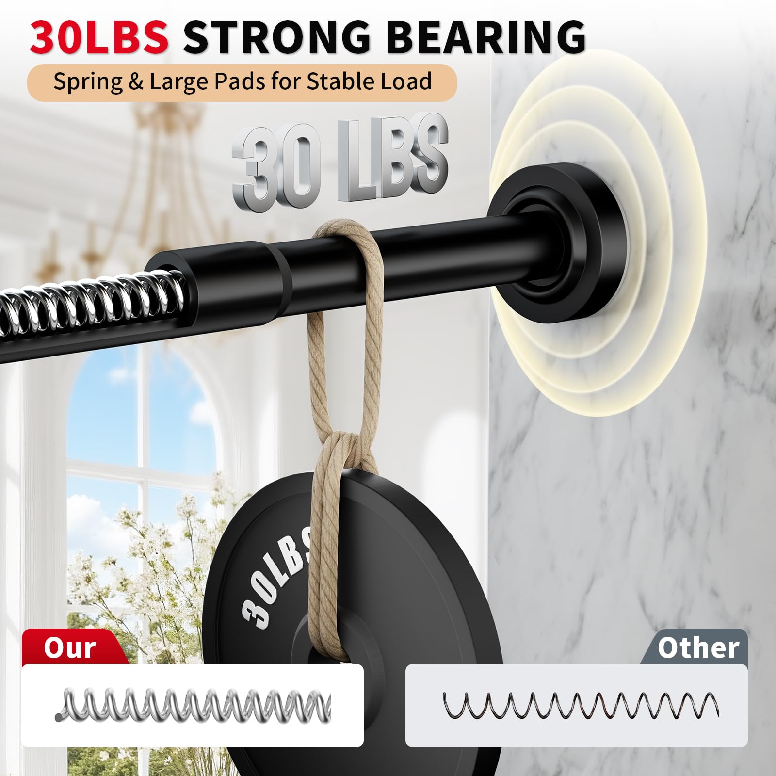 Emlaoe heavy-duty rod 1-inch diameter provides stable curtain support.