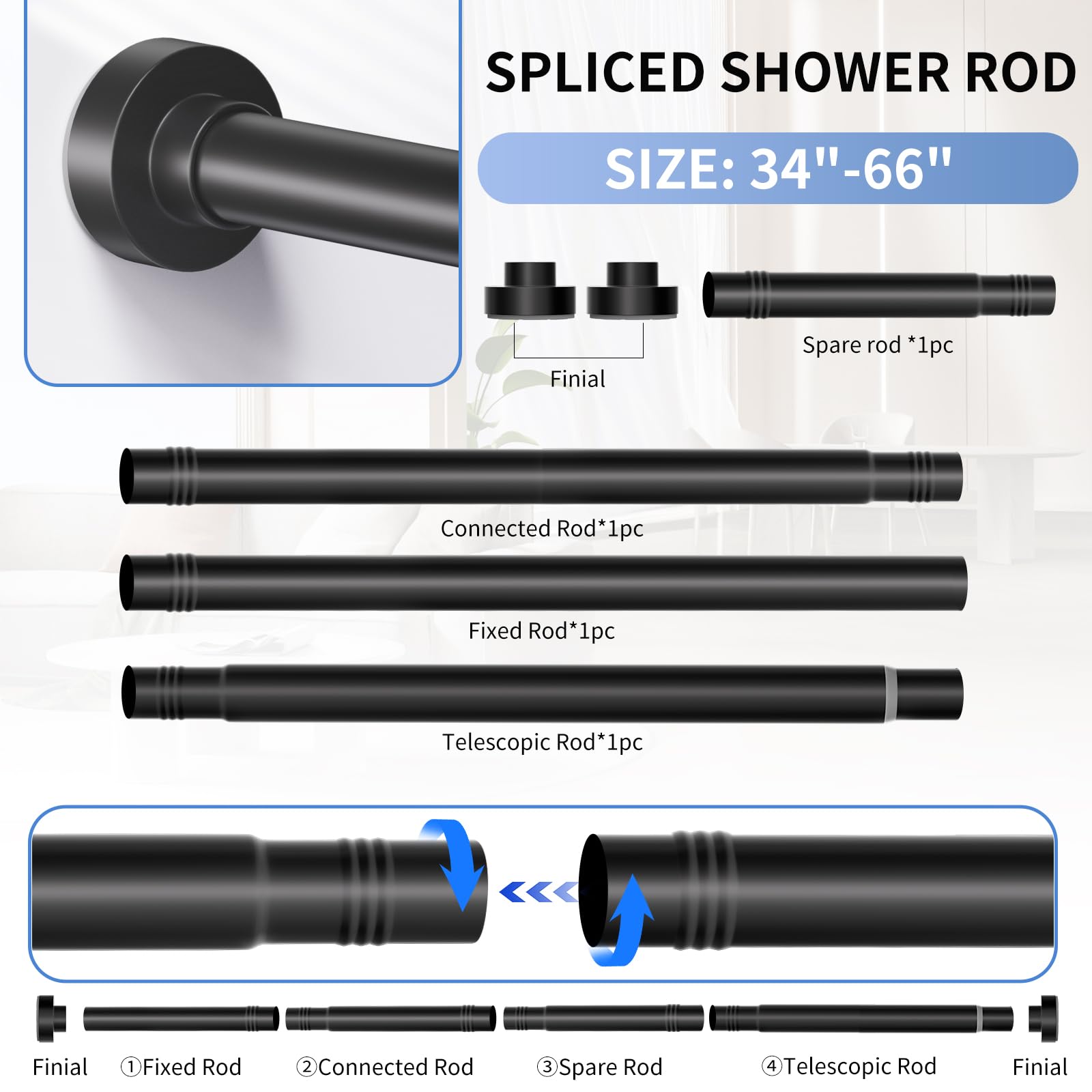 Emlaoe non-slip rubber pads keep rod securely in place.