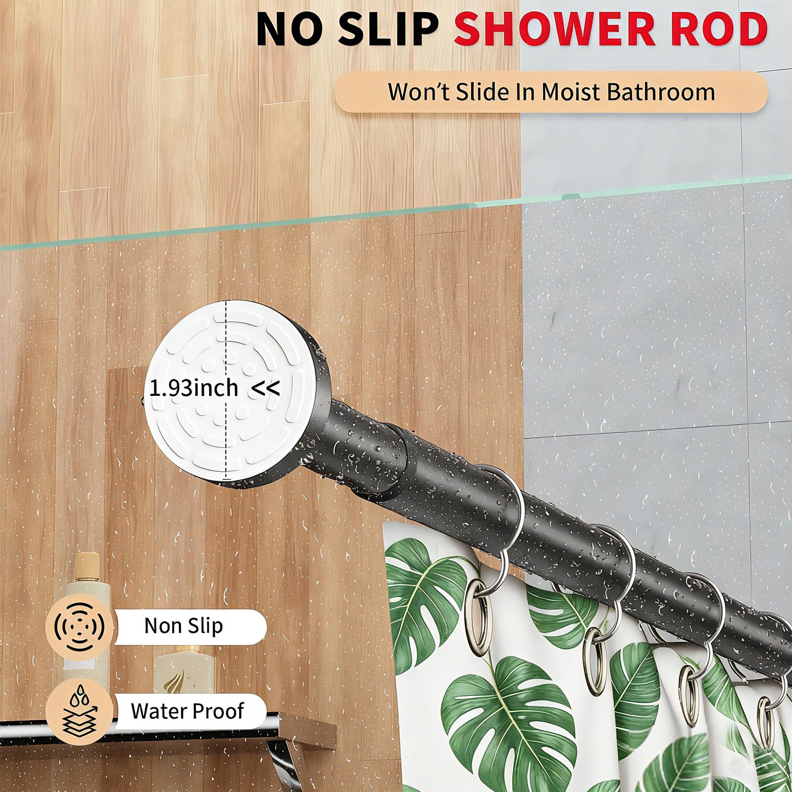 Emlaoe black shower rod stainless steel finish resists humidity and rust.