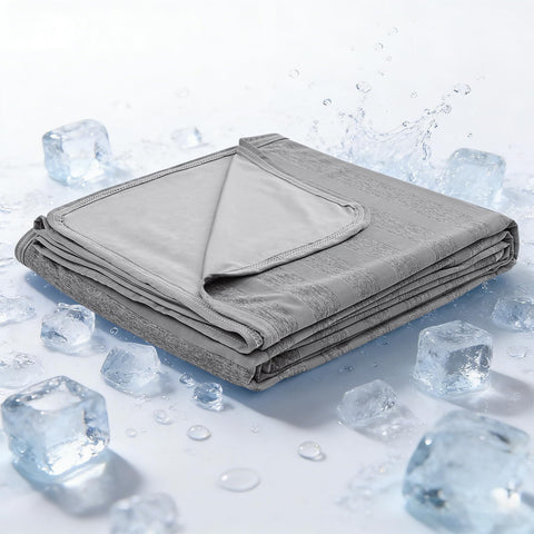 EMME cooling blanket care guide icon suggests machine wash in cold water.