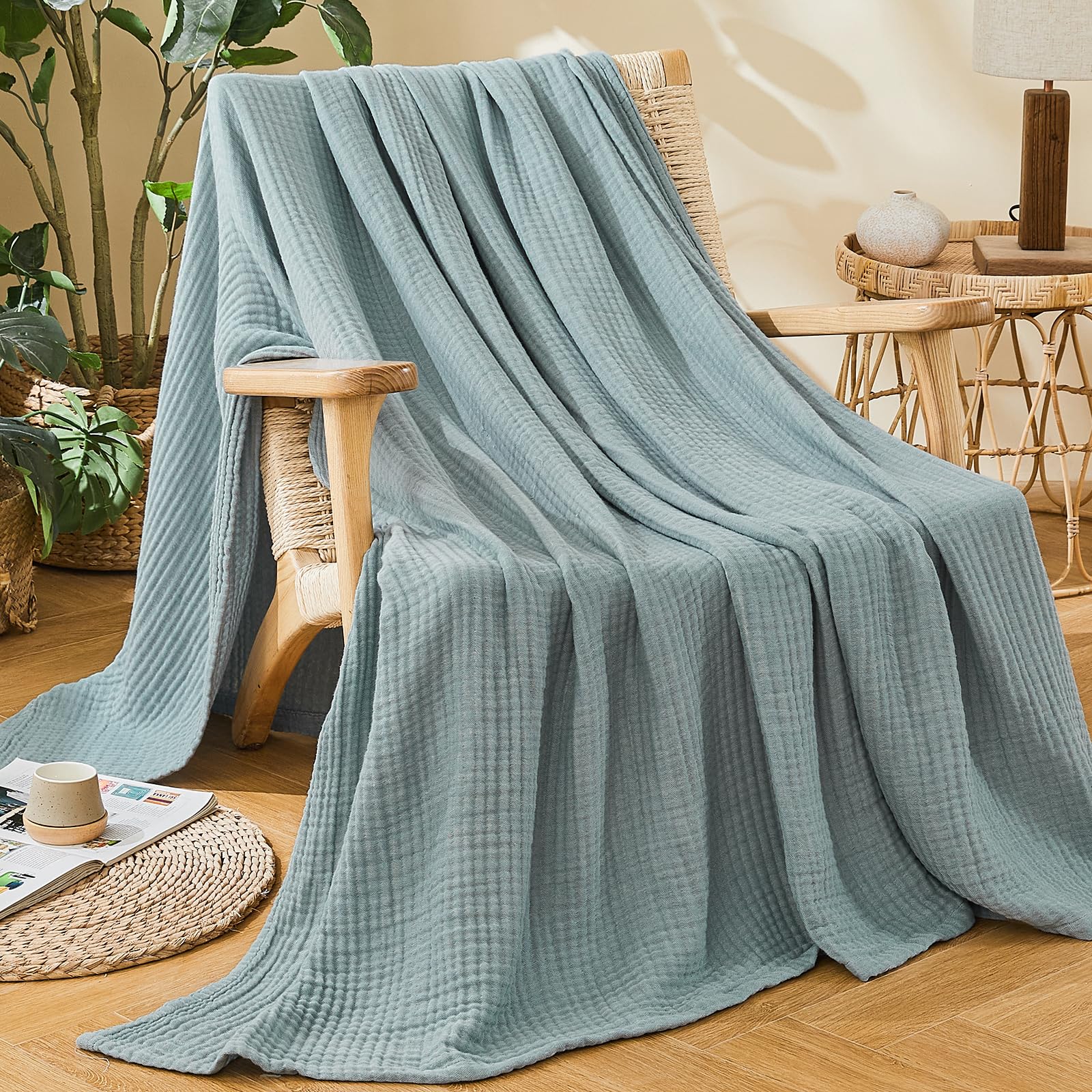 Close-up of four-layer weave on EMME muslin blanket showing softness
