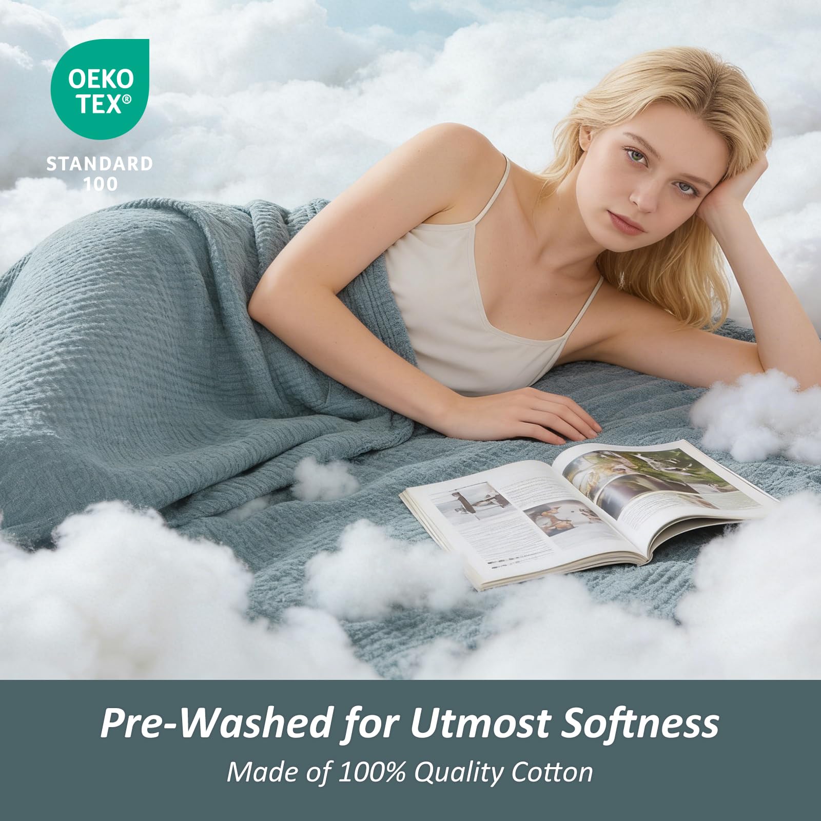 EMME Heather Teal throw on bed adds color and lightweight warmth