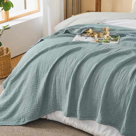 EMME Cotton Muslin Large Throw Blanket is machine washable for easy care