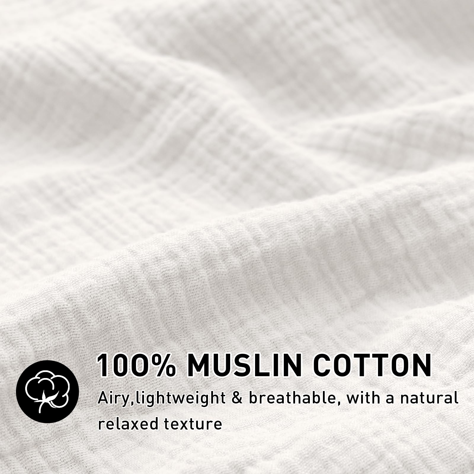 EMME Muslin Duvet Cover Queen Cream close-up shows crinkle texture and softness