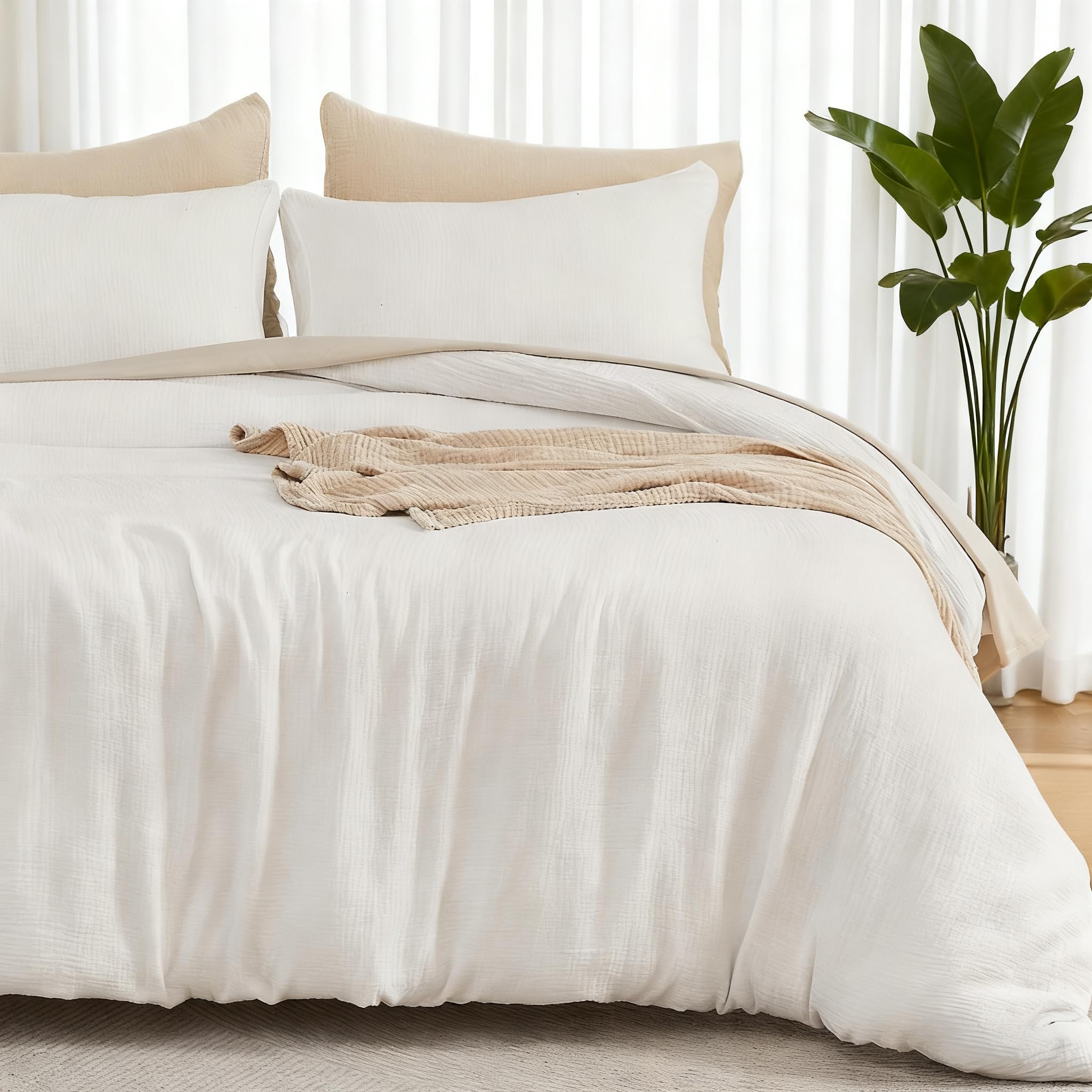 EMME Muslin Duvet Cover Queen Cream, front view highlights breathable fabric and soft texture
