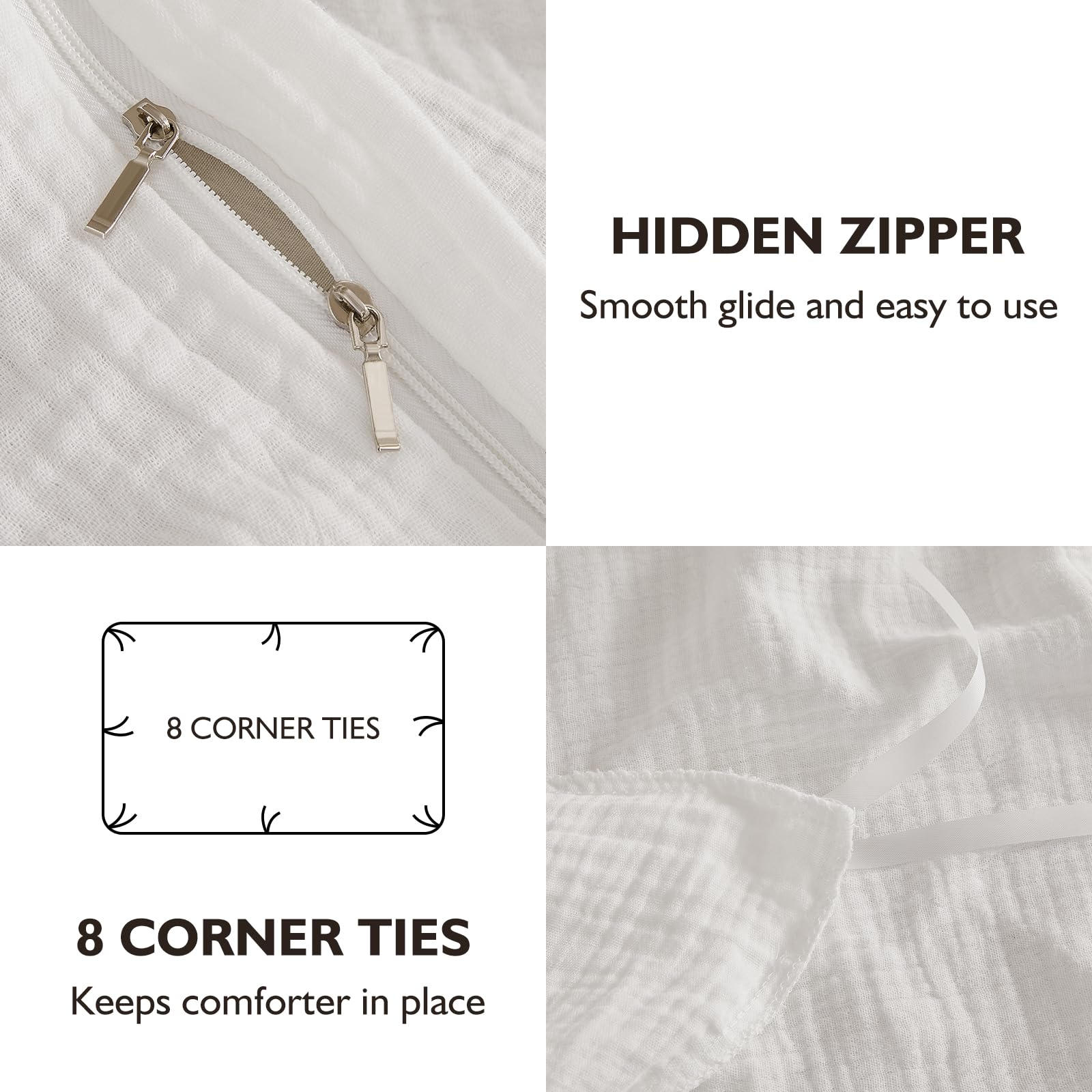 EMME Muslin Duvet Cover Queen Cream in-bed setting conveys light, airy comfort