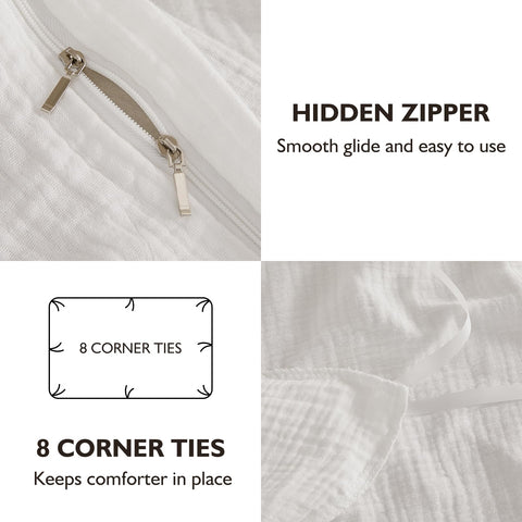 EMME Muslin Duvet Cover Queen Cream in-bed setting conveys light, airy comfort