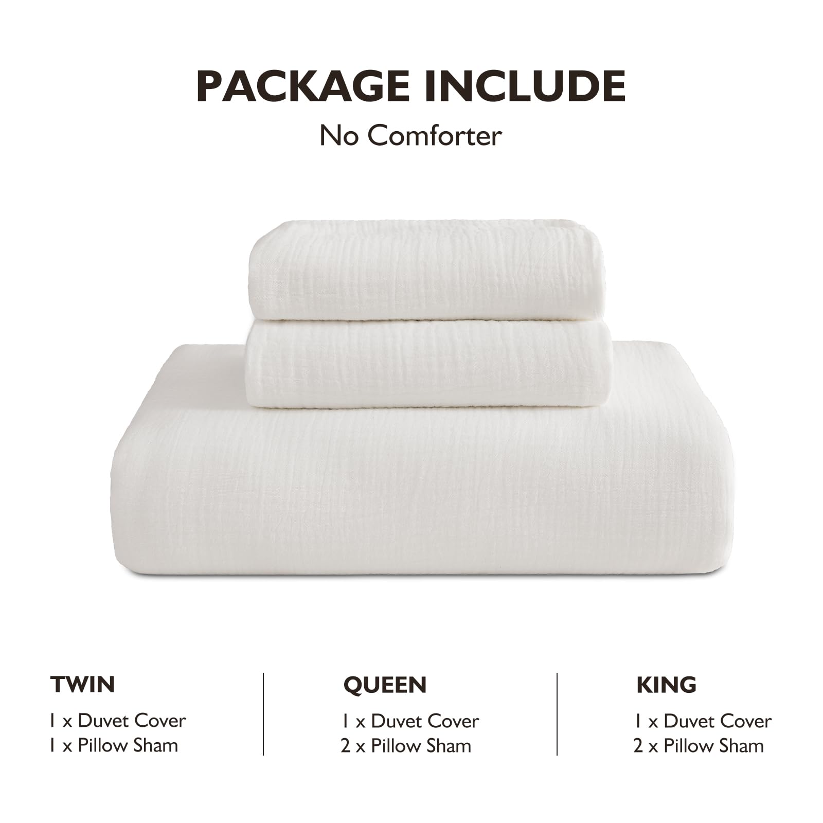 EMME Muslin Duvet Cover Queen Cream includes two pillowcases for convenience