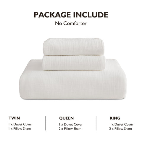EMME Muslin Duvet Cover Queen Cream includes two pillowcases for convenience