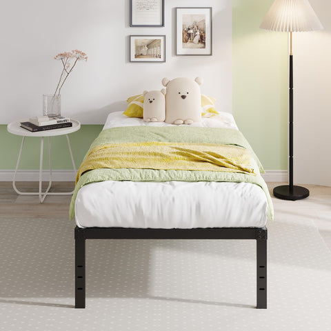 EMODA black finish twin bed frame adds a sleek, modern touch.