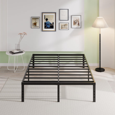 EMODA Queen bed frame tall profile proving generous under-bed clearance