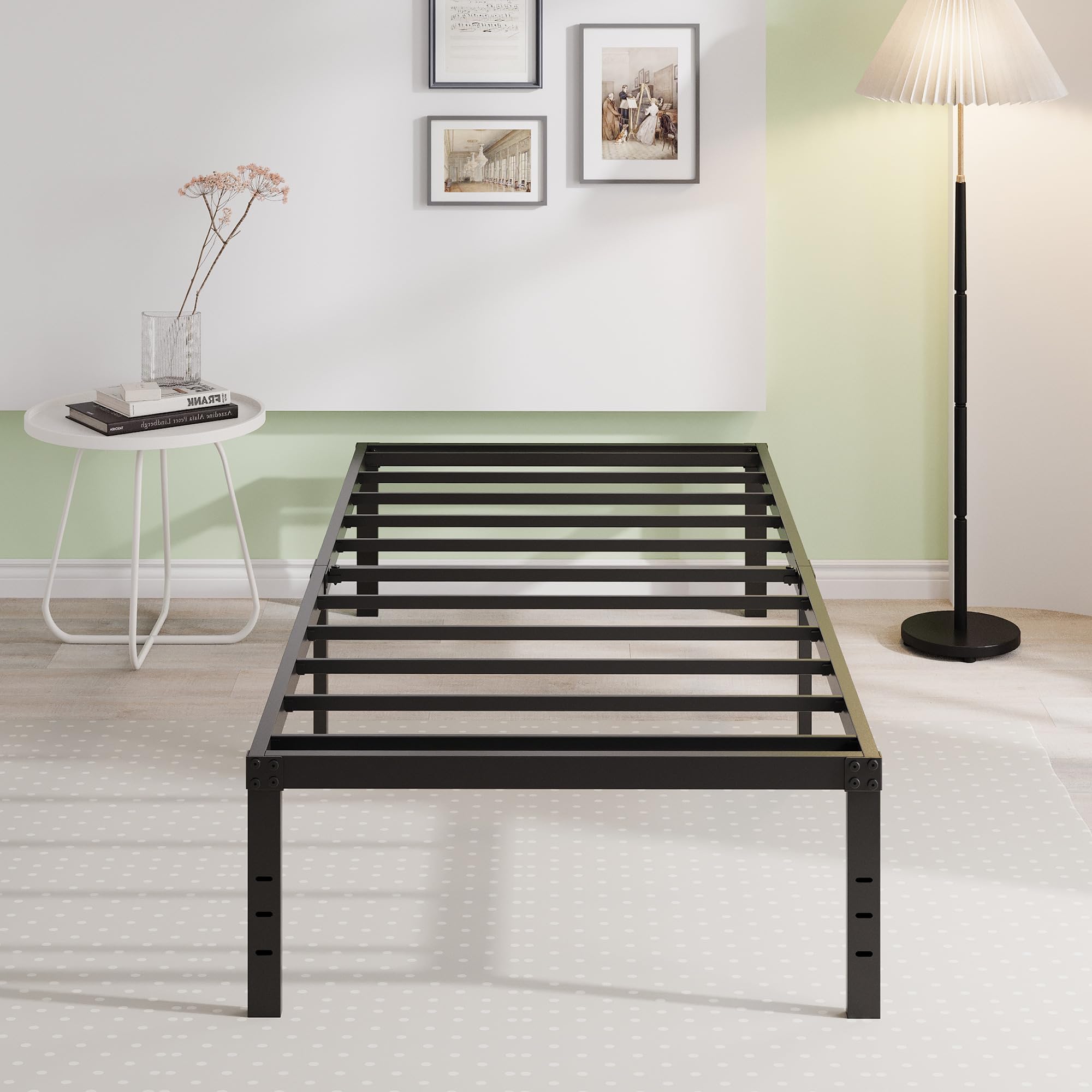 EMODA bed frame includes reserved holes for a DIY headboard.