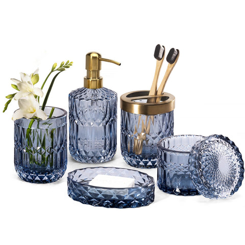 EMPO clear glass dispenser for stylish bathroom organization.