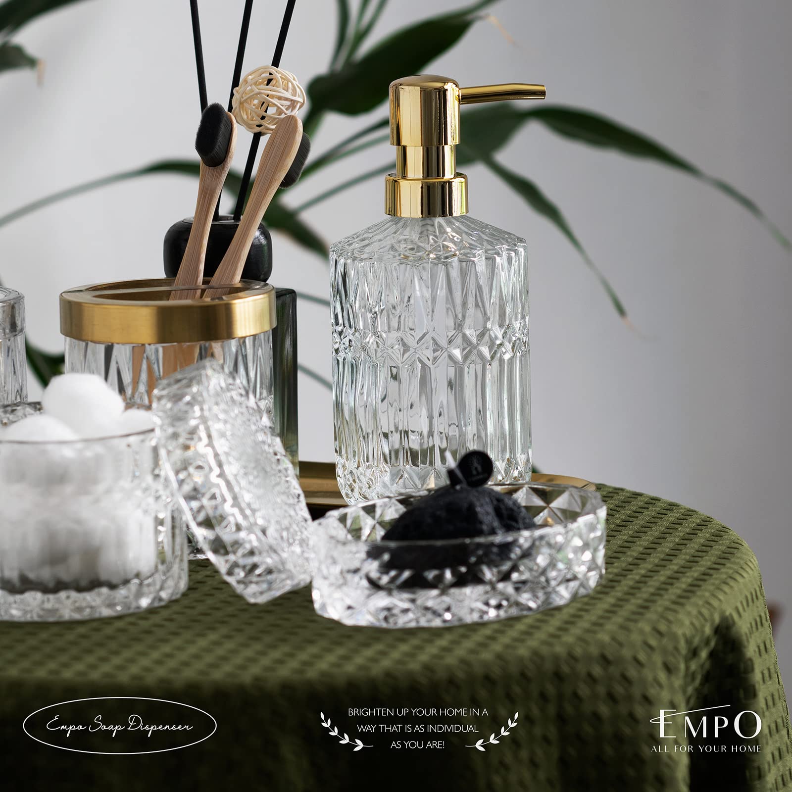 EMPO clear glass toothbrush holder keeps counters organized and hygienic