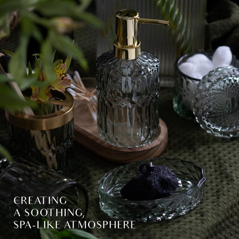 EMPO cotton swab jar in diamond-cut glass complements modern decor
