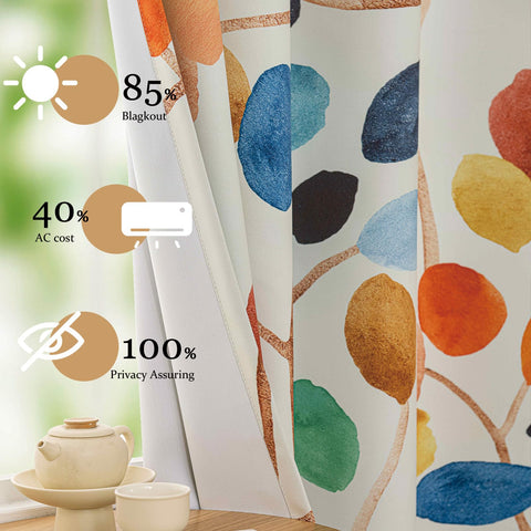 Emwnodti Boho watercolor leaf curtains close-up print detail for rich décor.