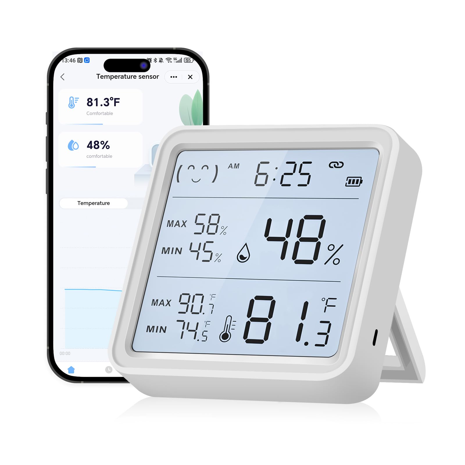 eMylo WiFi Thermometer Hygrometer display shows temperature and humidity clearly.