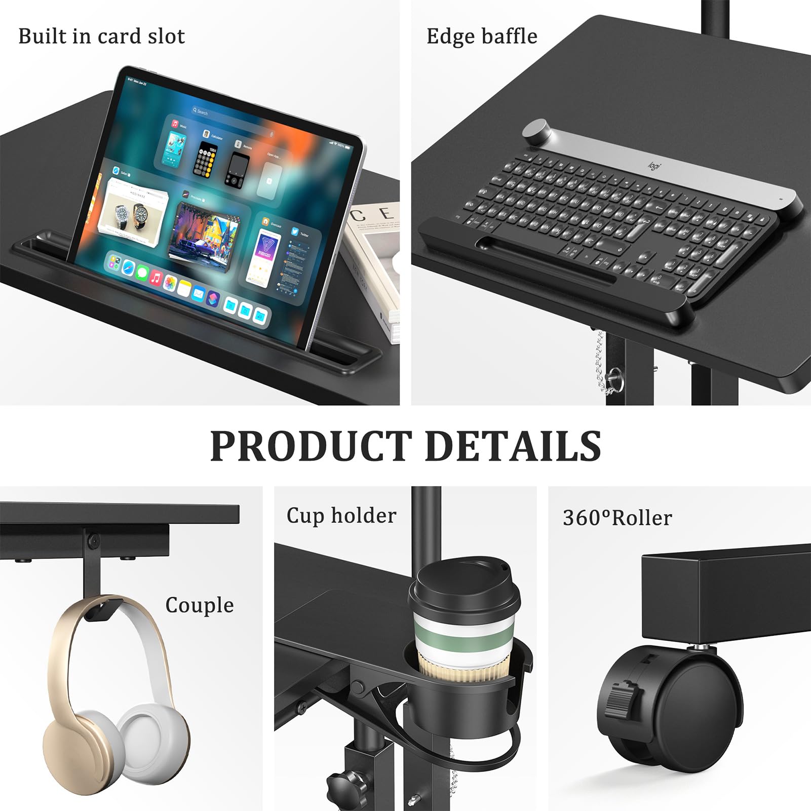 Compact desk suitable for dining, writing, or light laptop tasks.