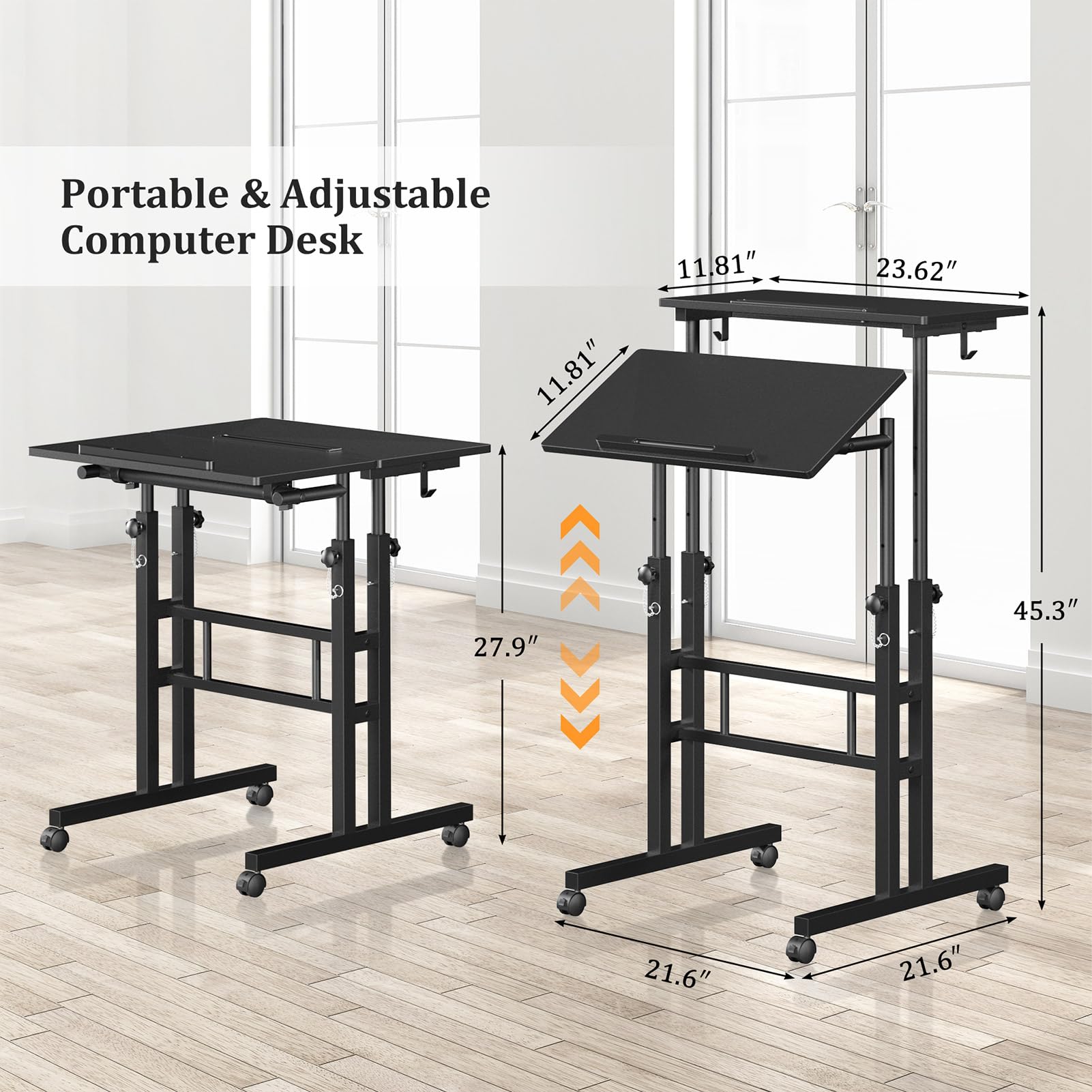 Ergonomic standing desk supports comfortable posture while working.