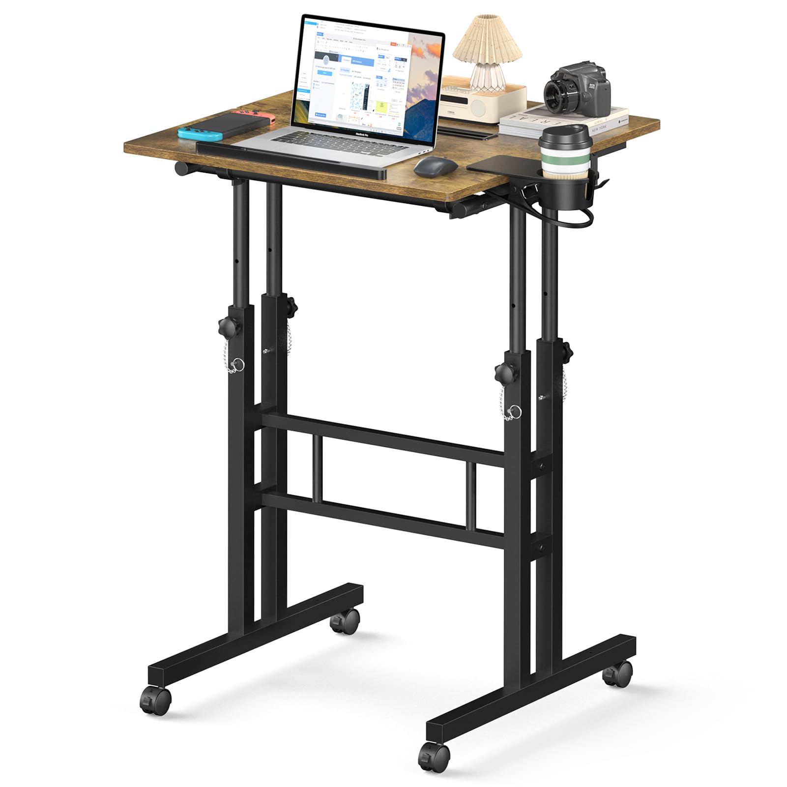 Enayplon mobile standing desk on wheels for flexible, easy repositioning.