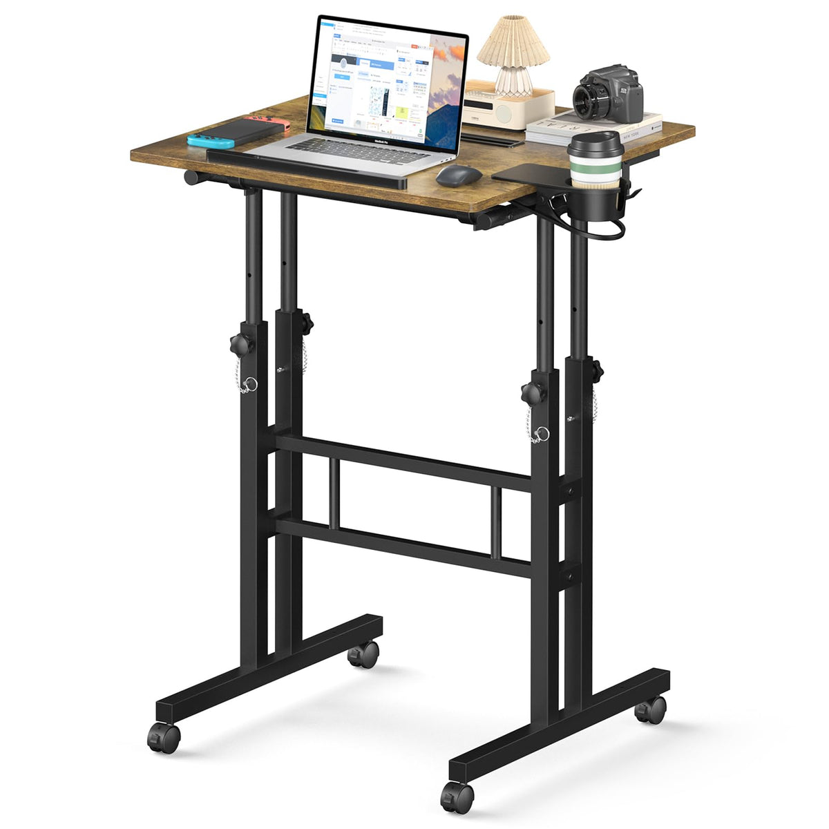 Enayplon mobile standing desk on wheels for flexible, easy repositioning.