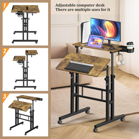 Enayplon rolling computer desk with adjustable height for sit-stand workflows.