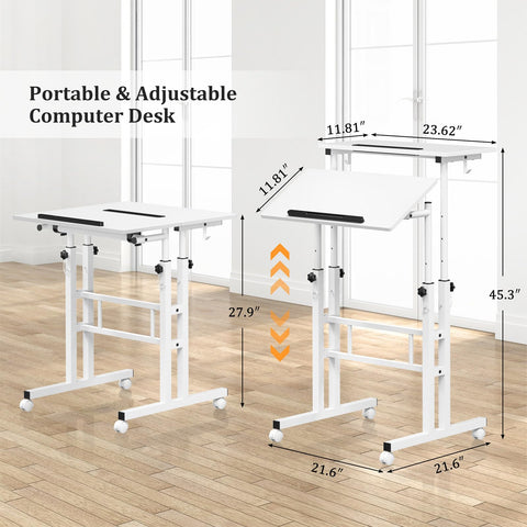 Enayplon rolling computer desk supports laptop use while moving.