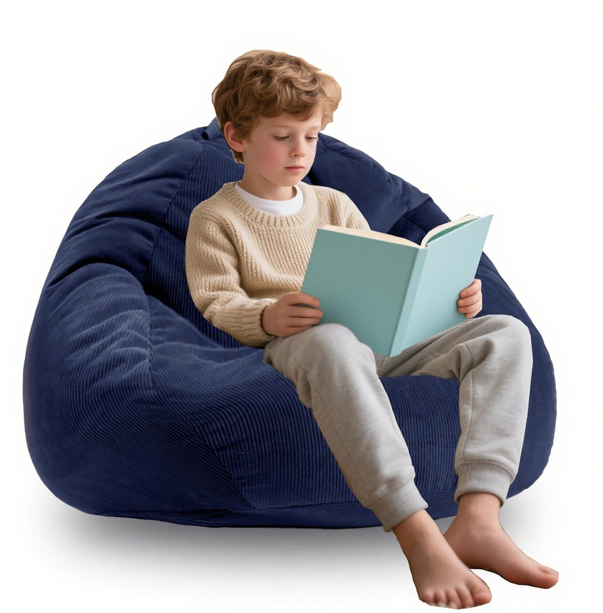 ENBAOHUI 3FT memory foam bean bag chair in navy blue for cozy teen lounging