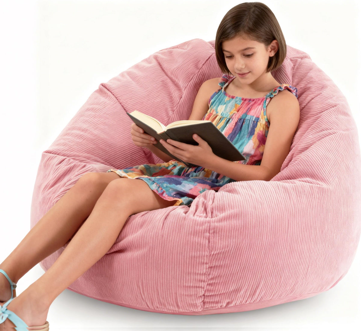 ENBAOHUI 3ft memory foam bean bag chair in pink with plush corduroy fabric, ideal for lounging.