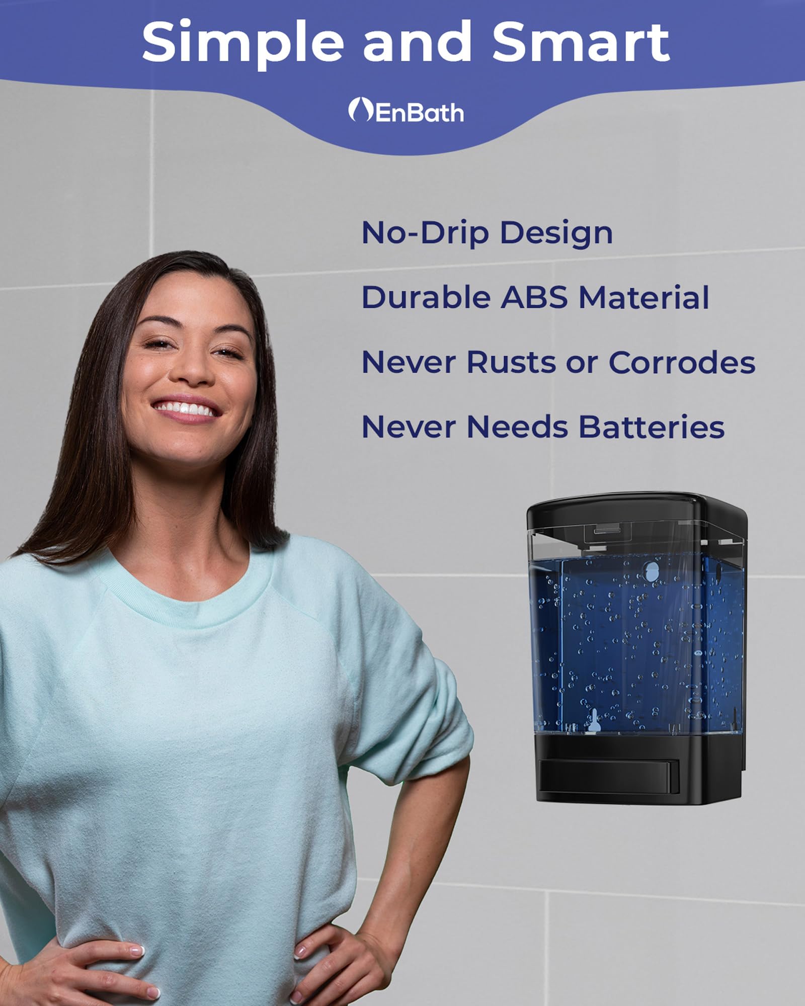 EnBath durable ABS material closeup, rust-free and drip-free design.