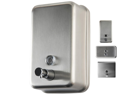 EnBath commercial dispenser front view—sleek stainless steel and durable design