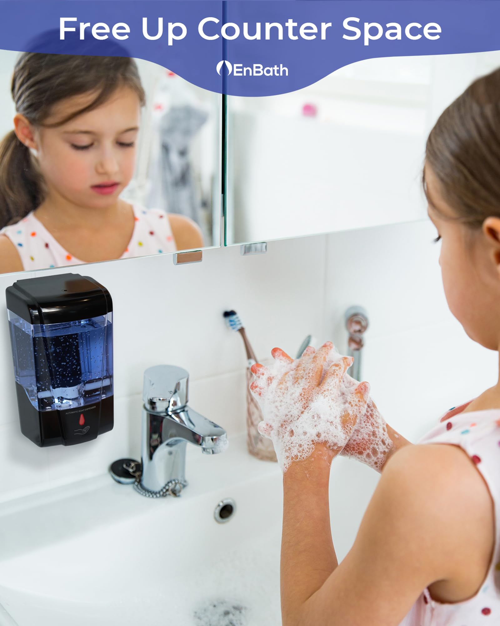 EnBath dispenser with optional lock feature adds tamper resistance.