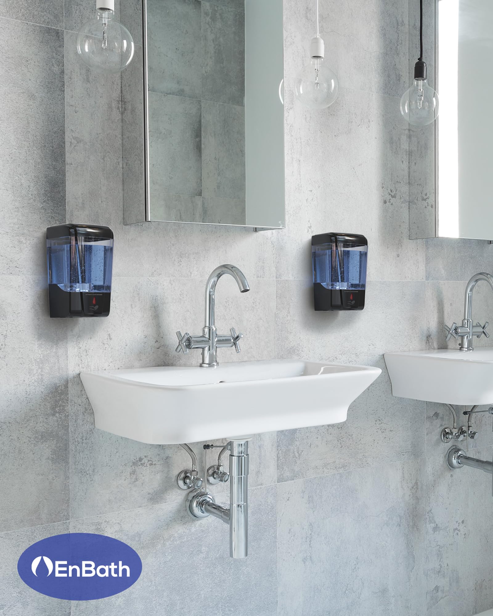EnBath sleek wall-mount design saves counter space in bathrooms.