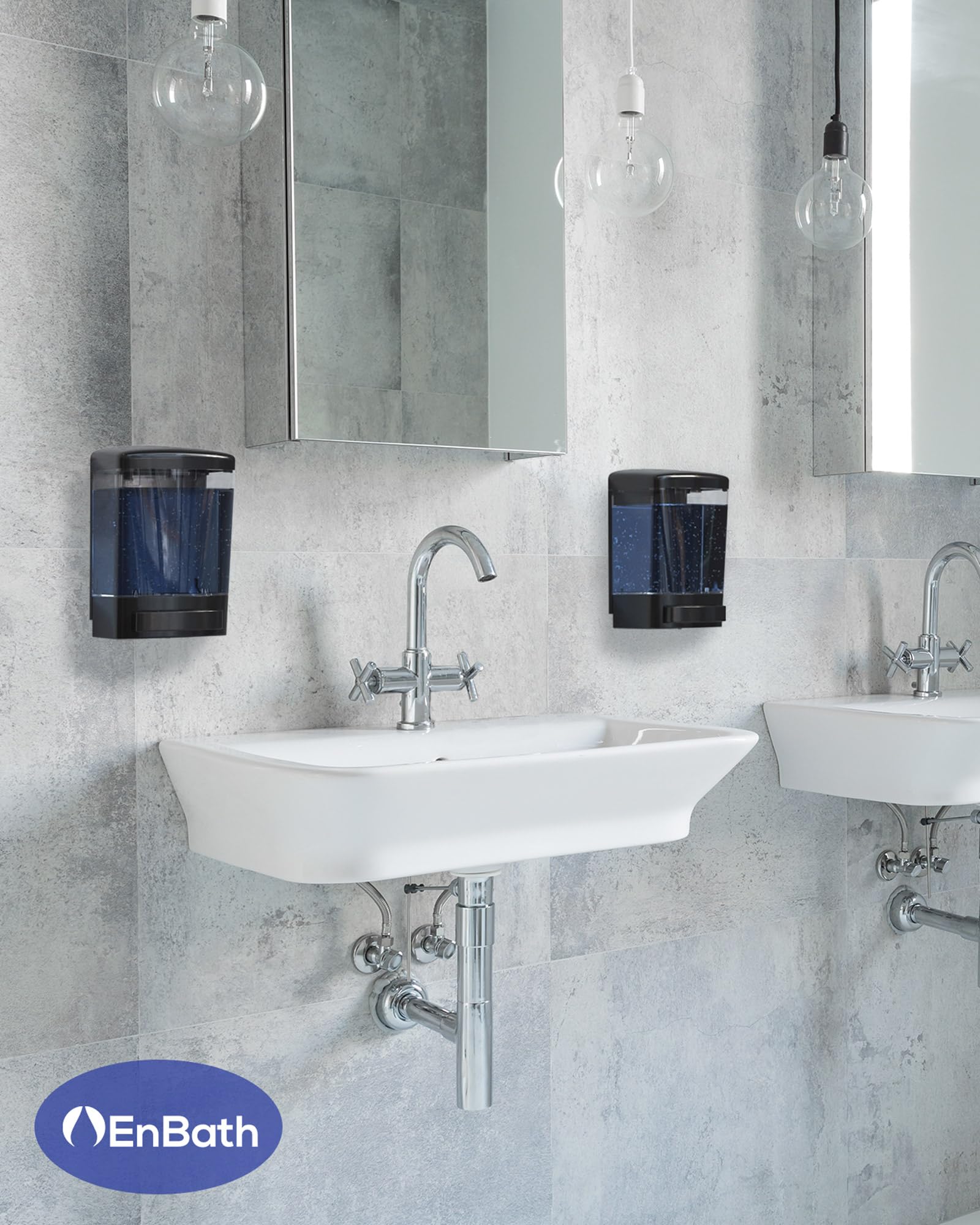 EnBath top view of dispenser, compact, simple profile for neat spaces.