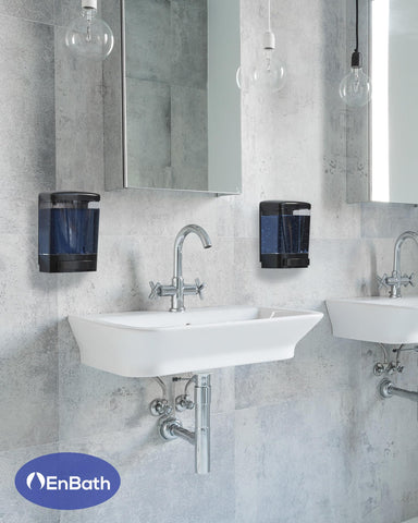 EnBath top view of dispenser, compact, simple profile for neat spaces.