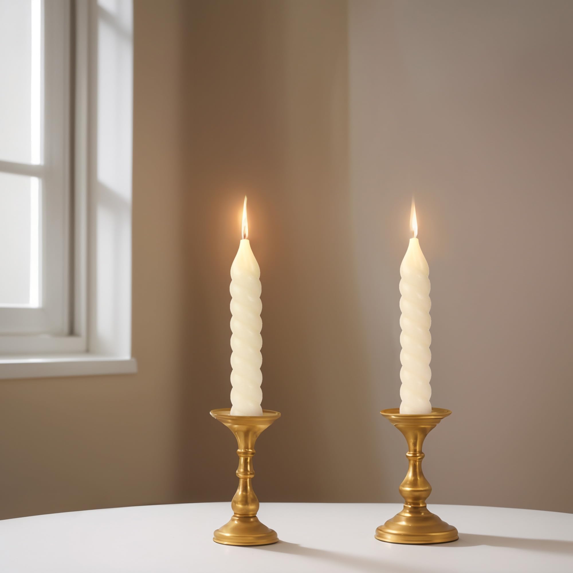 Long-burning EncAnLight spiral taper candle on a table