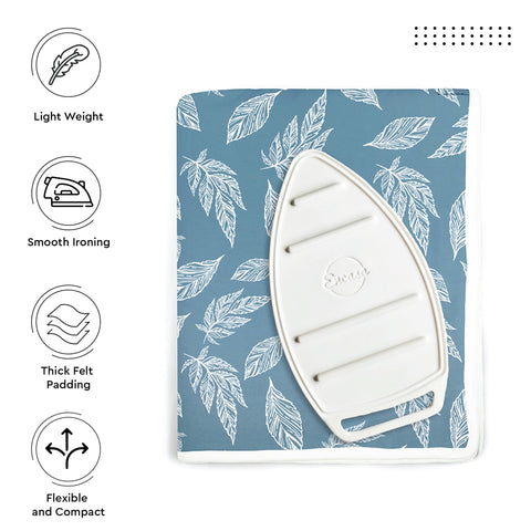 Encasa XO ironing mat Big Leaves Blue pattern adds calming home decor.