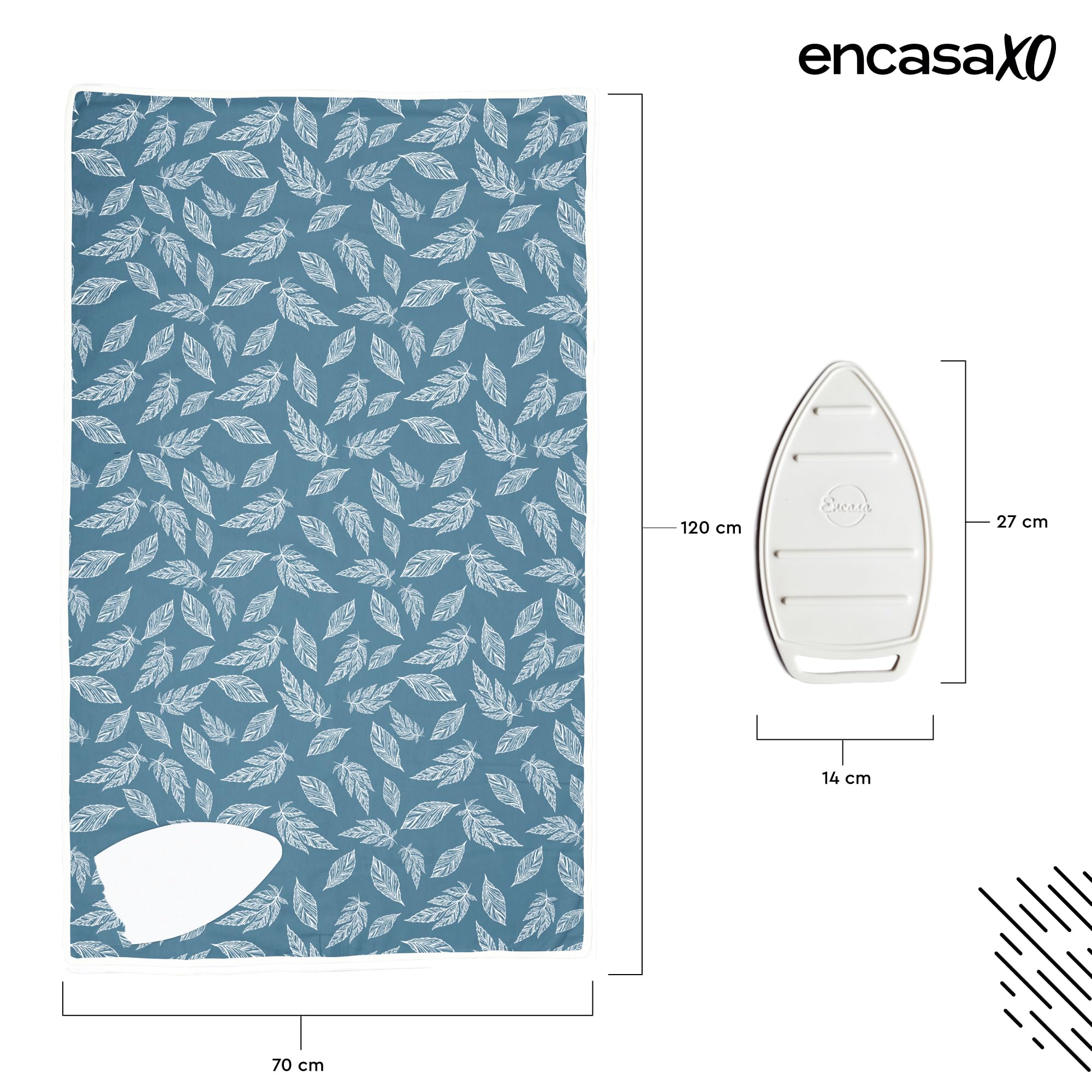 Encasa XO ironing mat folds flat for compact travel and storage.
