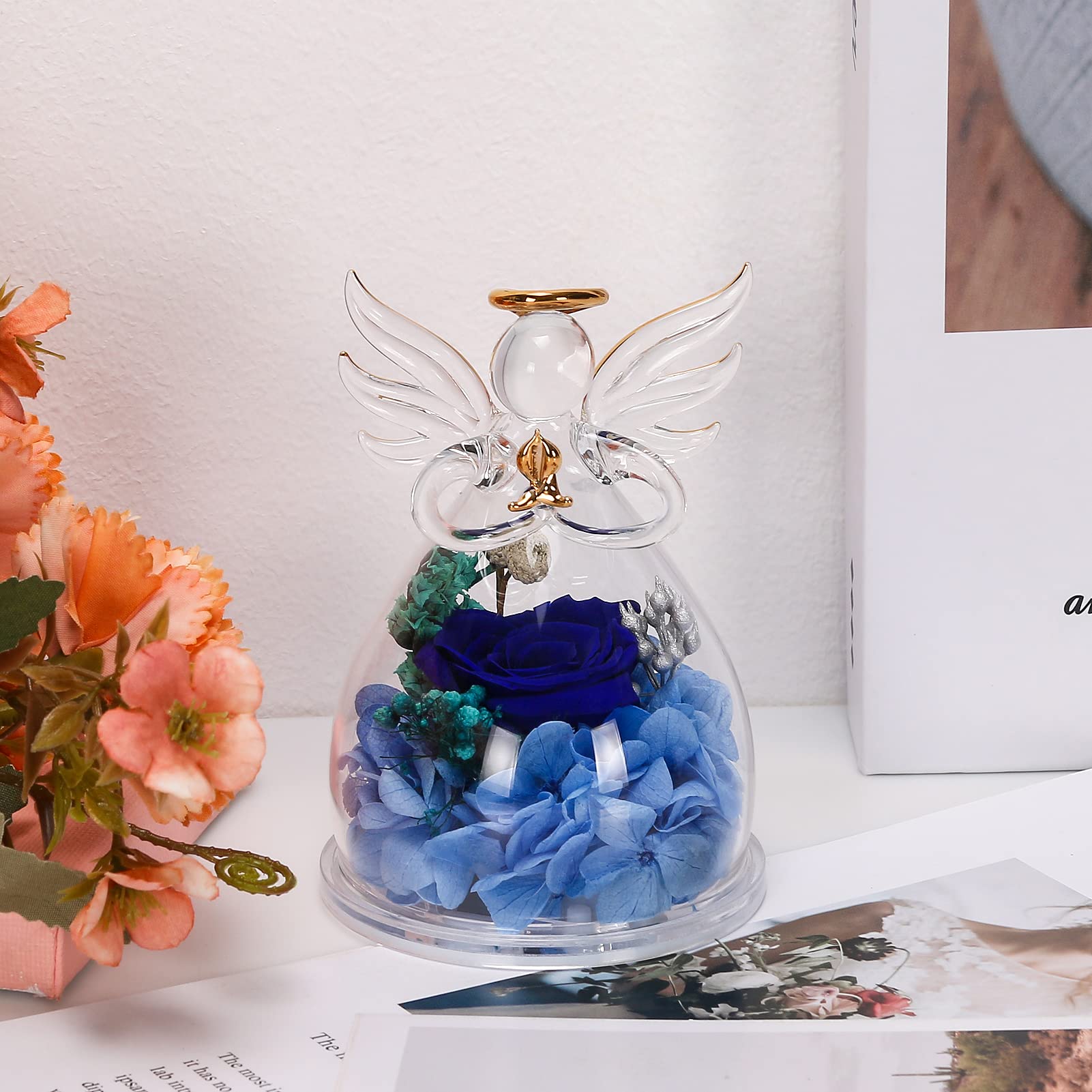 Encavy gift-ready blue rose angel, ideal birthday or holiday present.