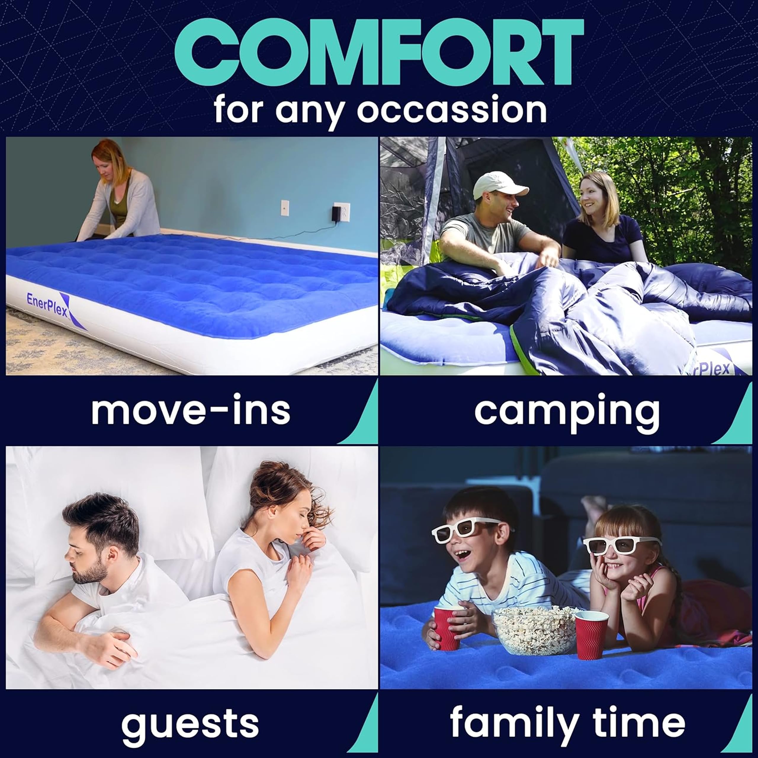 EnerPlex 2-minute inflation for fast campsite comfort.