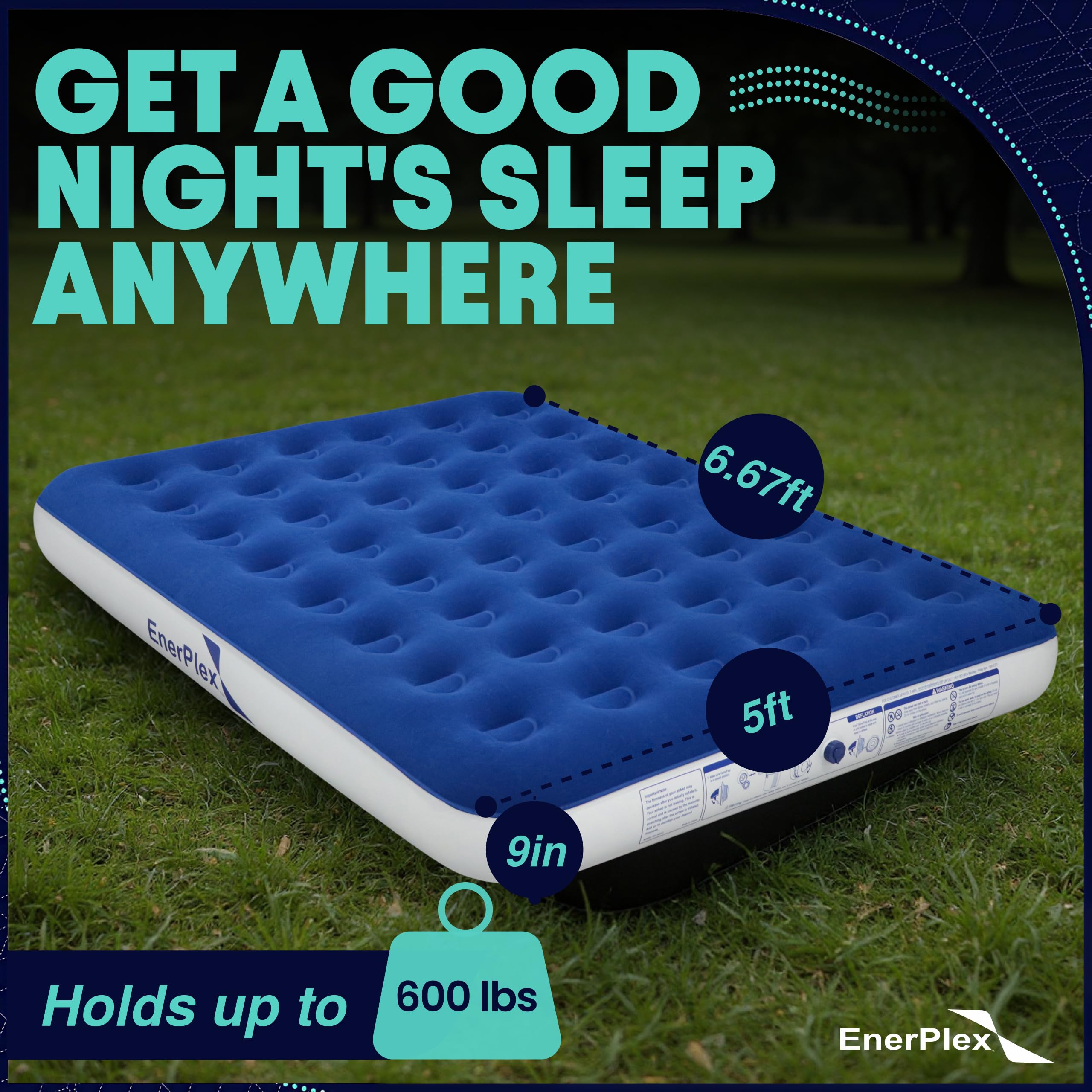 EnerPlex air mattress folded storage bag enables compact portability.