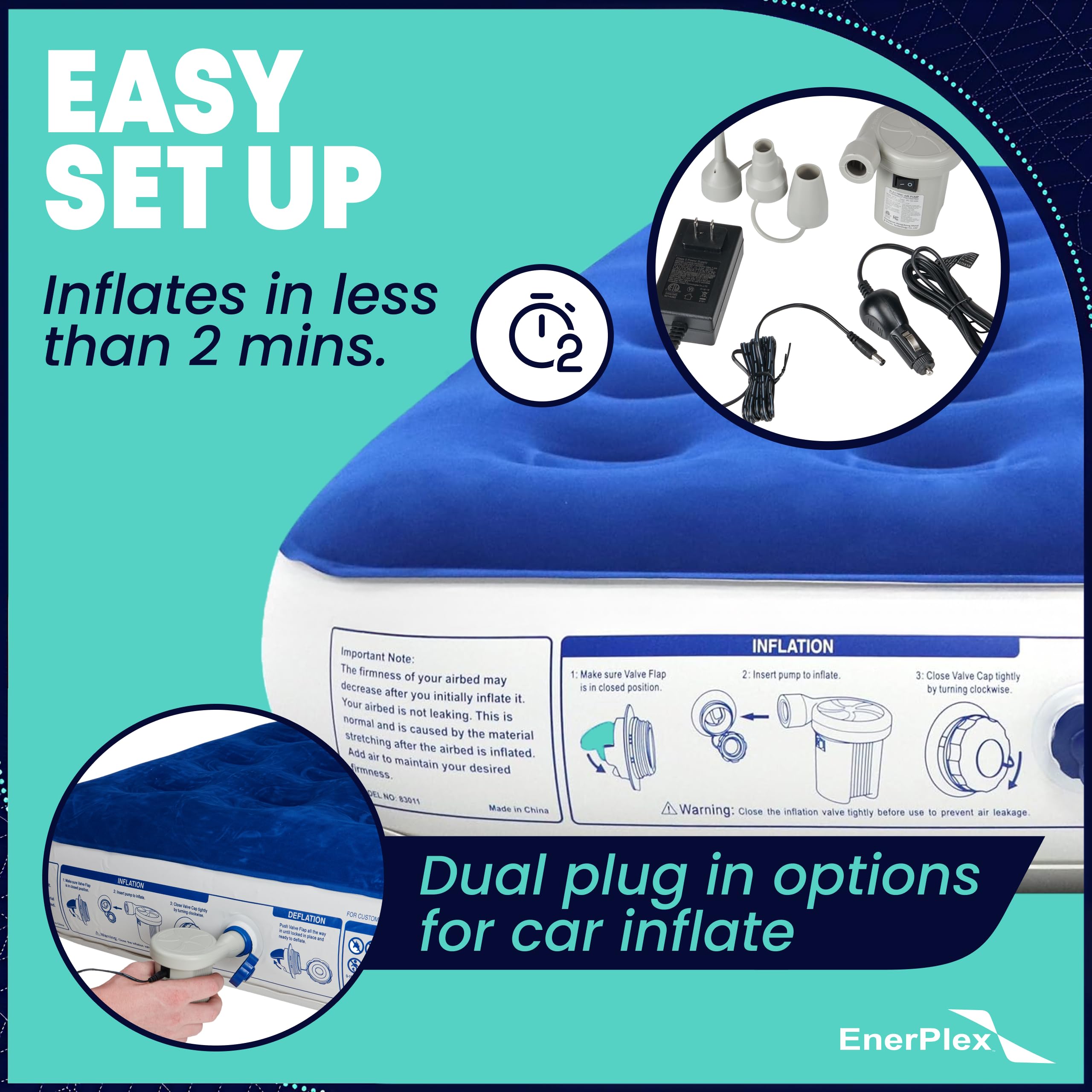 EnerPlex durable vinyl queen air mattress withstands frequent use.