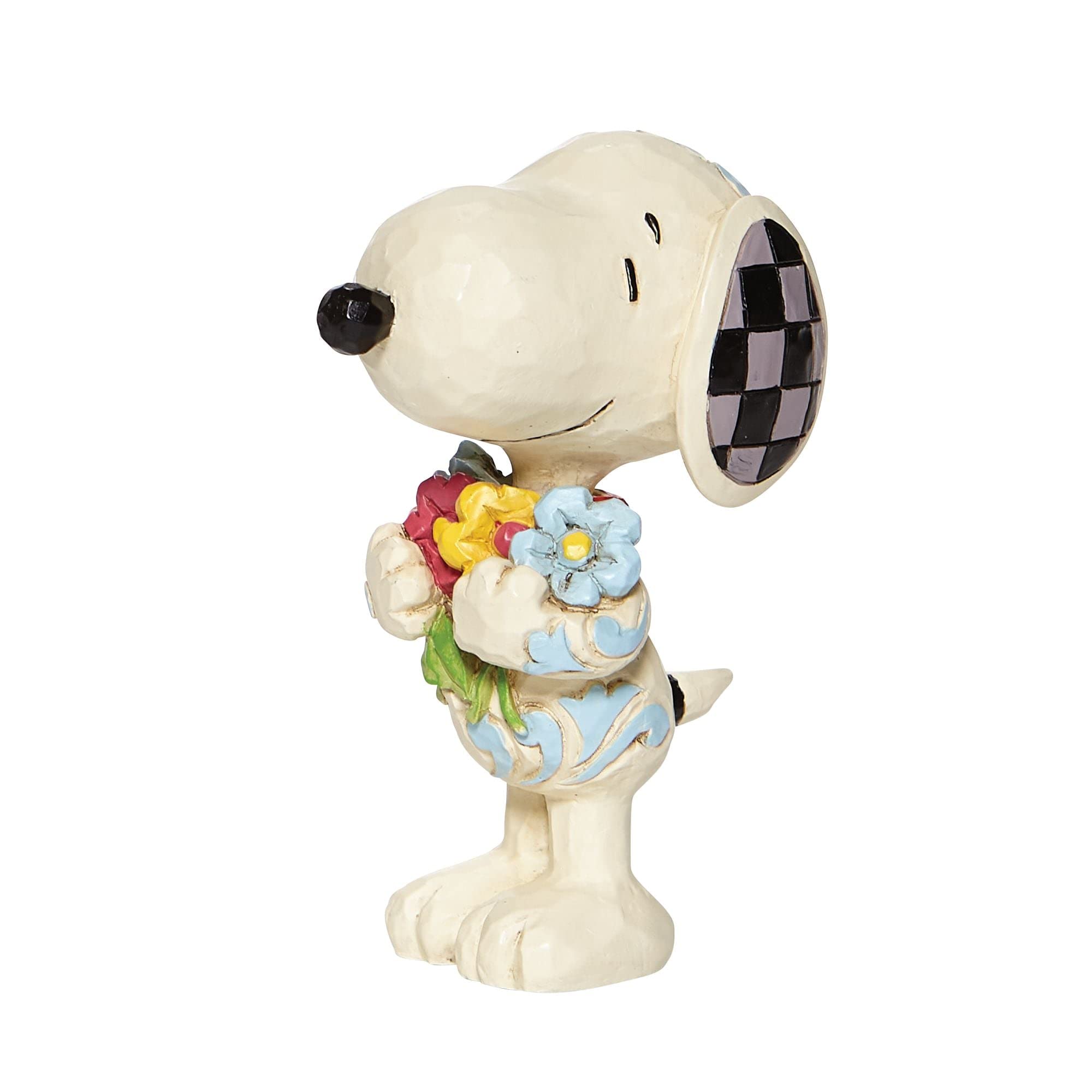 Colorful spring flowers detail on Enesco Snoopy Jim Shore figurine.