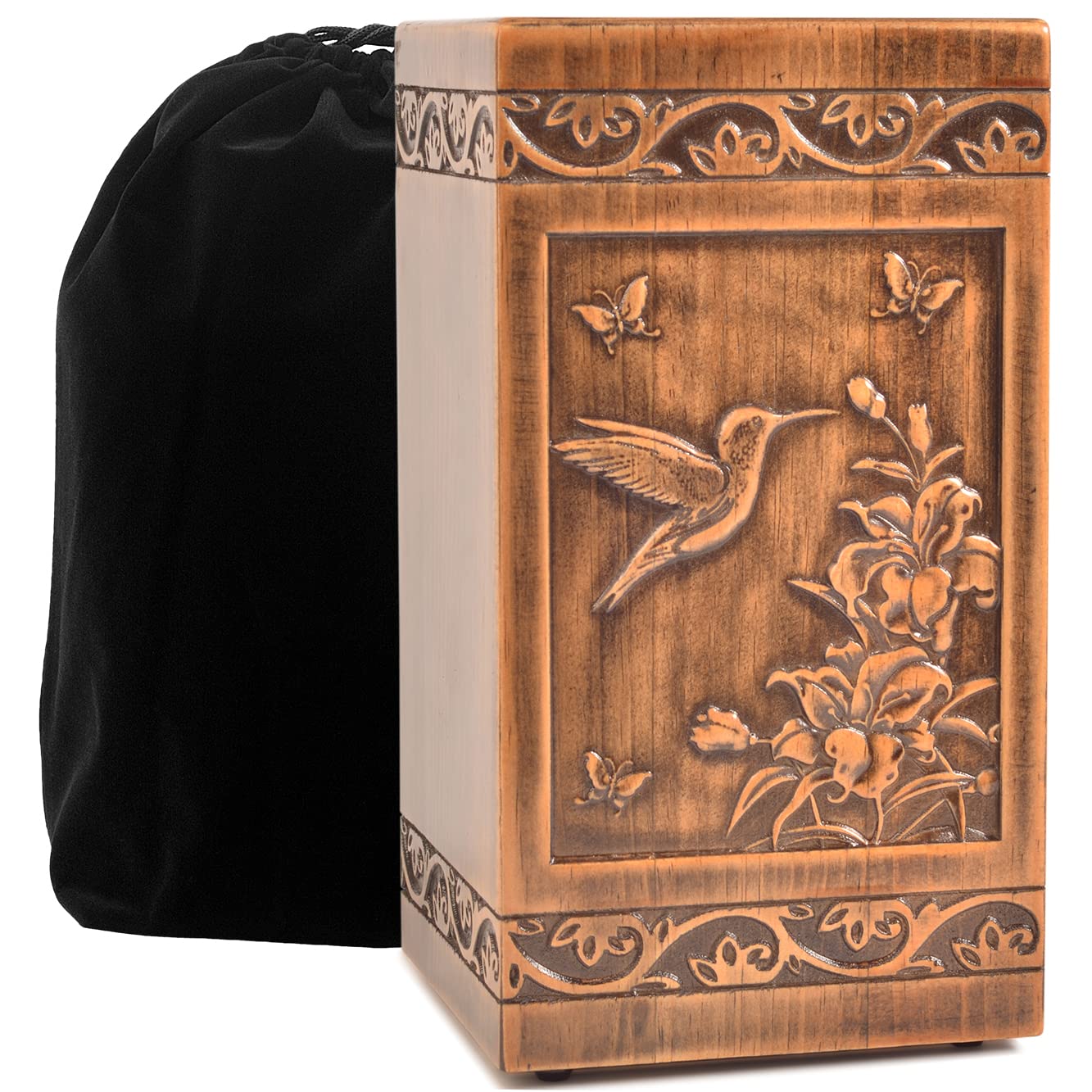 engmvwod hummingbird engraving urn closeup showing artisan detail and calm remembrance