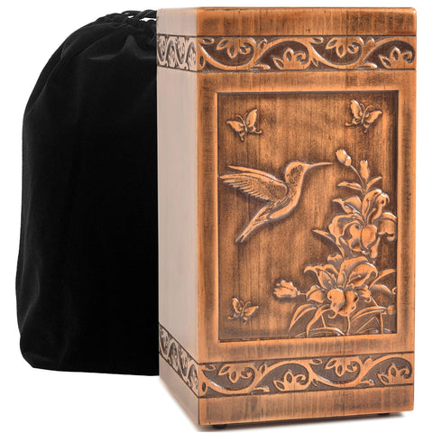 engmvwod hummingbird engraving urn closeup showing artisan detail and calm remembrance