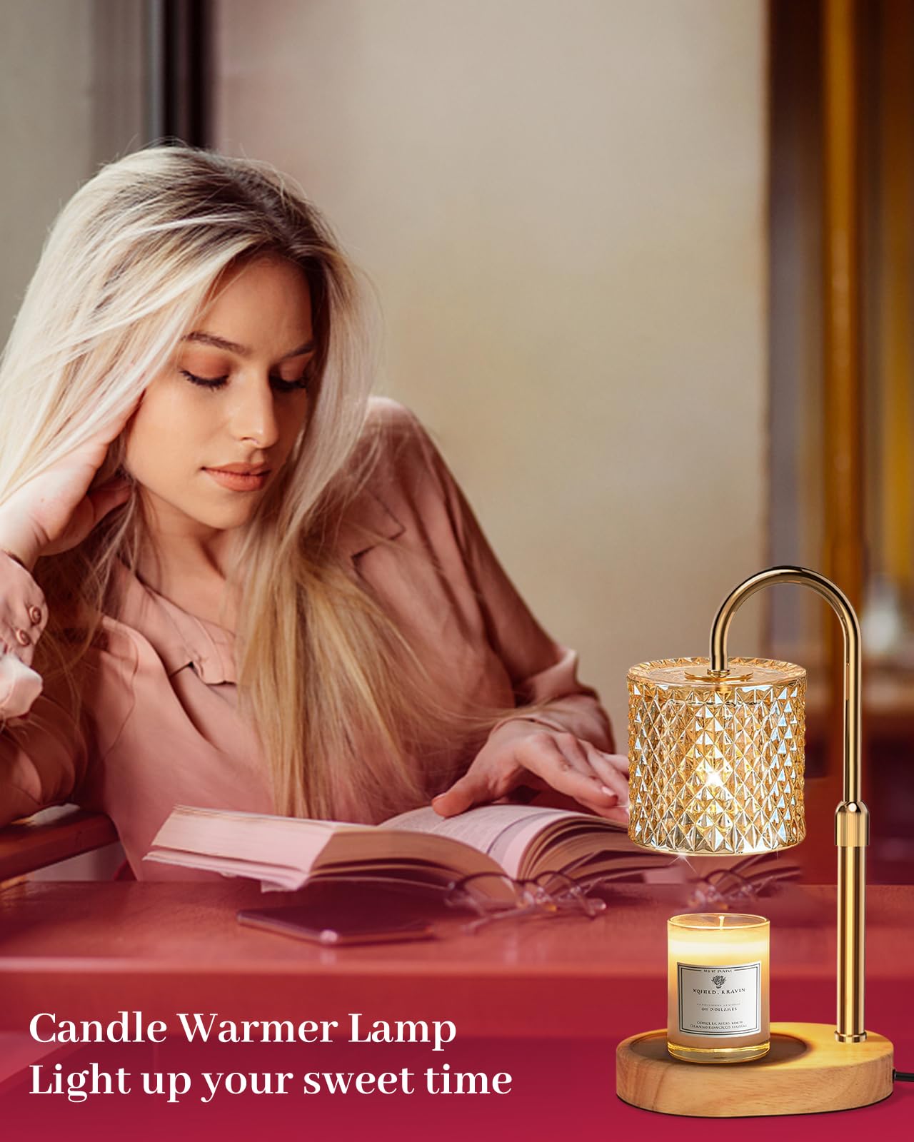 Engpure candle warmer lamp on a cozy bedside setup creates inviting ambiance.