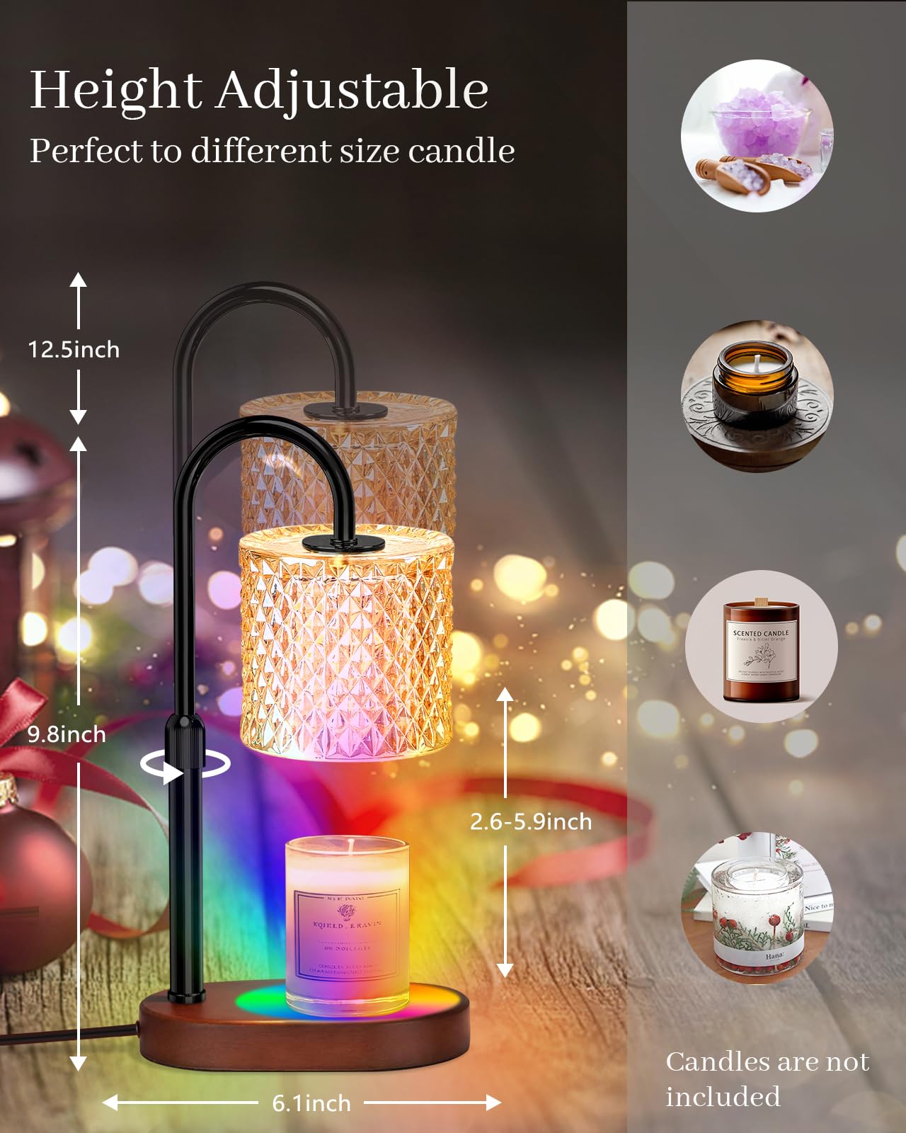 Engpure Candle Warmer Lamp wooden base height adjustment fits all candles