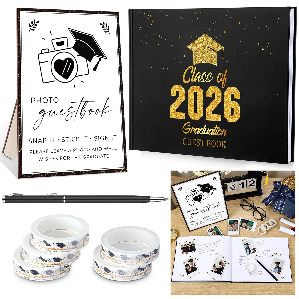 Engrowtic graduation guest book setup with signing and photo session kit for Class of 2026