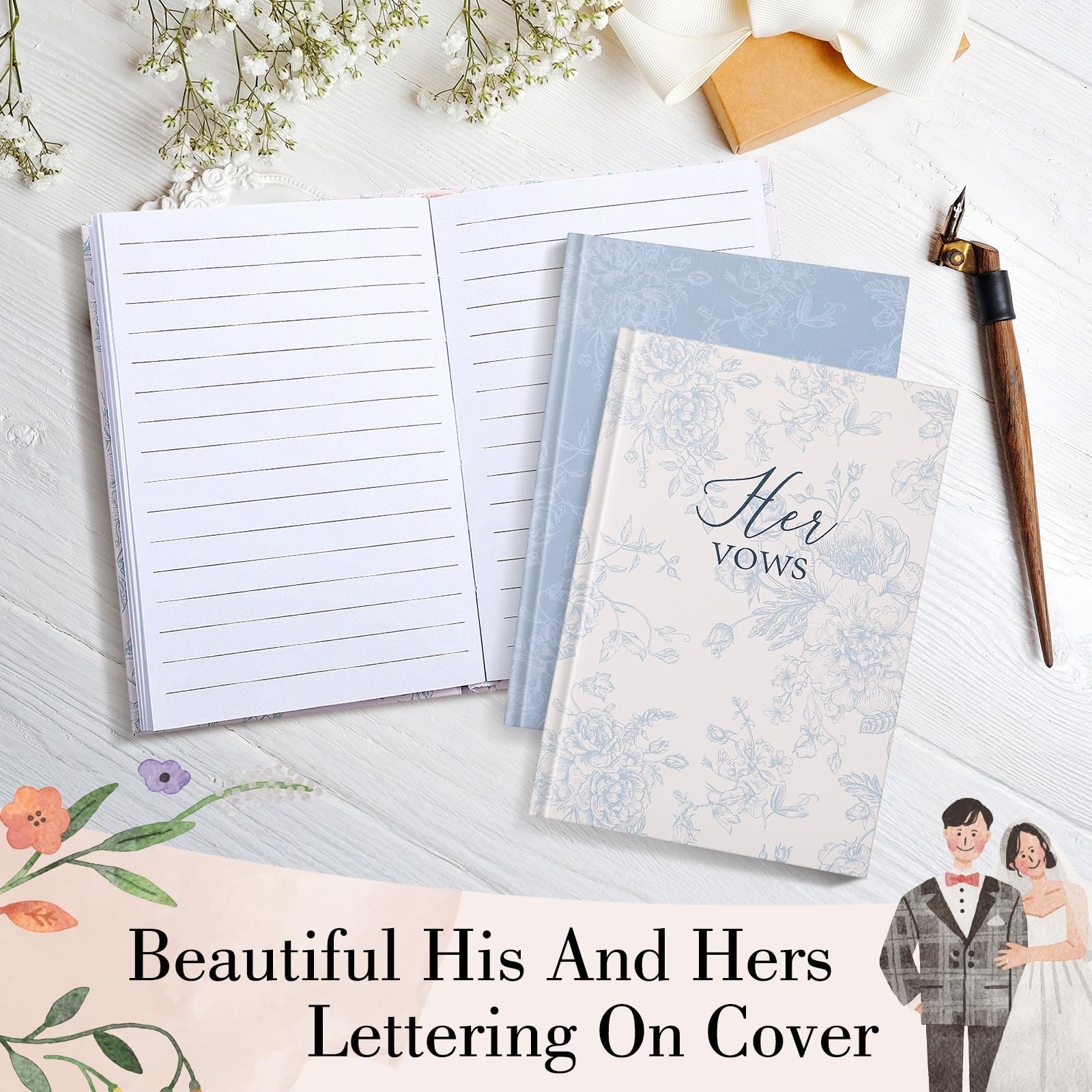Engrowtic vow books His and Hers opened to reveal handwritten vows.